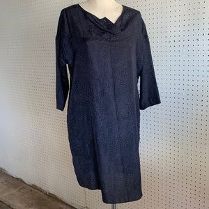 Humanoid 100%Silk Navy Blue w black pattern dress